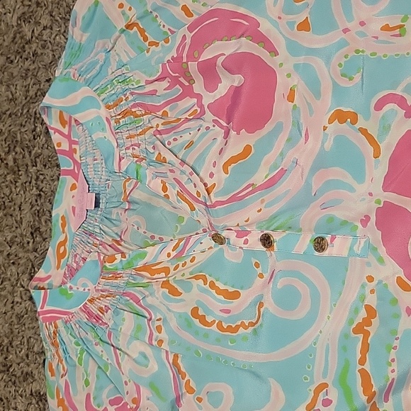 Lilly Pulitzer Jellies Be Jammin Popover Top Silk Small Coastal Beachy FLAWED - Picture 4 of 16